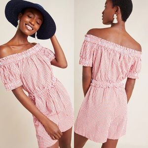 NEW Anthropologie Off Shoulder Checked Romper S
